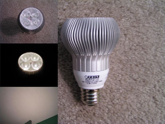 Feit 8w PAR-20 LED
Today I shelled out some money to buy this LED lamp at Lowes. It features 4 high power LED emitters. I like the shape of the lamp. By no means this is competitive with incandescent bulbs tho!
Keywords: Lamps