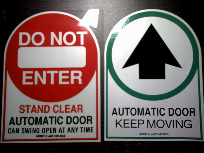 Front and Back of Horton Automatics Decal (Style 1)
I have six of this style. The do not enter side on them is the adheisive side. I stuck the one on the left on a clear overhead projector sheet so that side is visable. (which is why i had asked for two copies of each decal; that way one can be kept original.
Keywords: Miscellaneous
