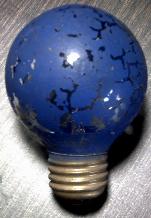 Outside Painted Blue Lamp
I have three identical lamps like this. They're all loosing their paint badly too. It looks cool lit through my ceiling fan's frosted glass shades though! any ideas on the age?
Keywords: Lamps