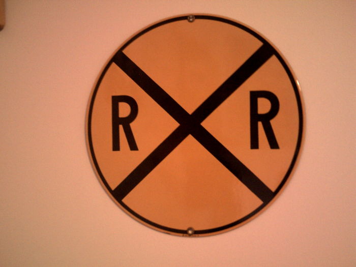 Mini Railroad sign in my room.
This is a 10" sign made by Ande Rooney, a railroad enthusiast company. It's actually made from ceramic, which surprised me. This is inside becuase it's a collectable, not really a real sign. I got this in 2004.
Keywords: Miscellaneous