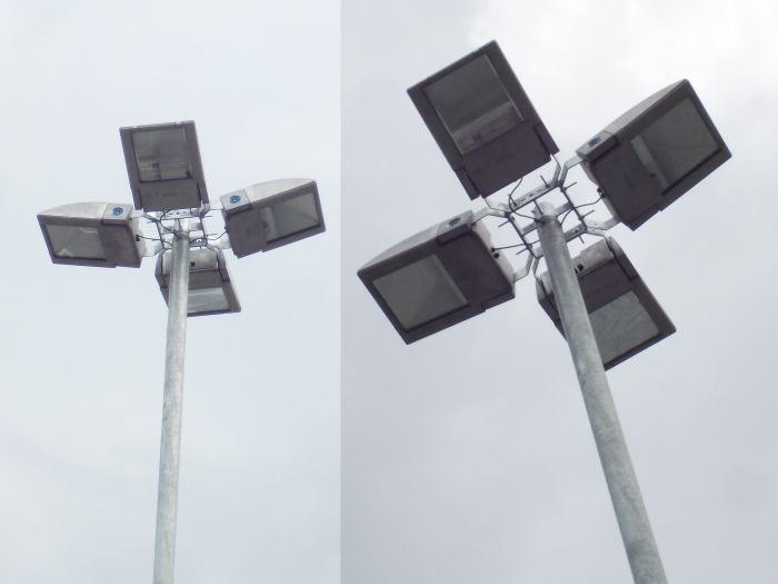 Hornbach parking lot lights
Hornbach DIY store in Chuchle (opened 03/2016) uses these HID floodlights for their parking lot.
Can't identify them but they don't look too bad.
Keywords: European_Streetlights