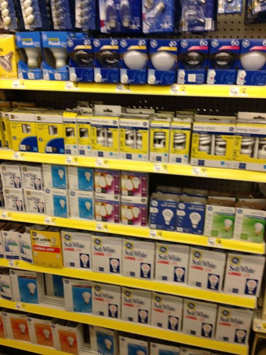 bulb aisle at dollar general in california
still plenty of incandescents up to 90w. the ge 4 packs are all either mexican or hungarian. btw this is a "dollar general market" which is a DG with an expanded grocery section.
Keywords: Lamps