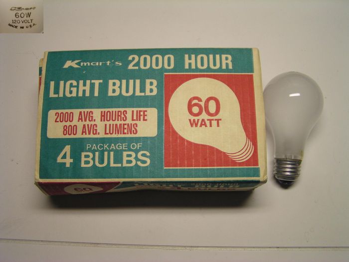 Kmart light bulbs, remember these?
Kmart's very first private label light bulbs from the early 80s! They were made by Westinghouse, which was odd because at that time Kmart sold GE bulbs plus Action Tungsram bulbs.
Keywords: Lamps