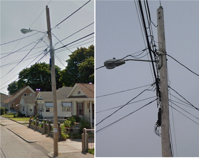 GE M-250A REPLACED with 70W HPS M-250R2!
NGrid replaced all the MV lights on Sweet Ave, Bristol Ave, and London Ave in Pawtucket with HPS M-250R2s. I guess this was a small-scale MV mass-changeout.
Keywords: American_Streetlights