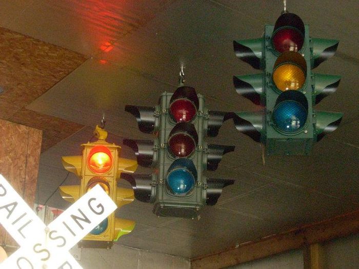 Dave's corner
corner of Dave's building dedicated to his collection and cars. three signals hang. from left to right. Crouse Hinds Type D, AGA, and Sargent Sowell four ways.
Keywords: Traffic_Lights