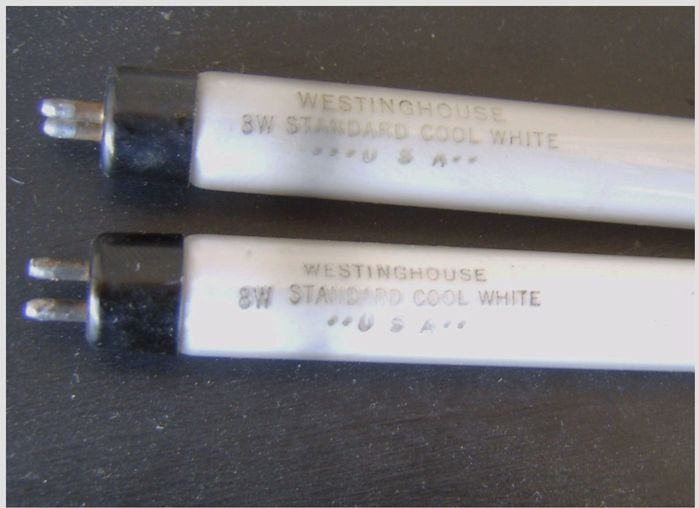 Westy F8T5 Black Enders
Here are a couple of rare Westinghouse T5 black enders.
They were in a desk lamp I recently purchased and look like they have a lot of hours on them. They still work great tho.
Keywords: Lamps